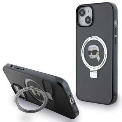 Husa pentru iPhone 15 / iPhone 14 / iPhone 13 - Karl Lagerfeld Hardcase Ring Stand MagSafe (KLHMP15SHMRSKHK) - Karl Head foto