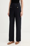 Morgan pantaloni culoarea bleumarin, drept, high waist, PLOUI.F