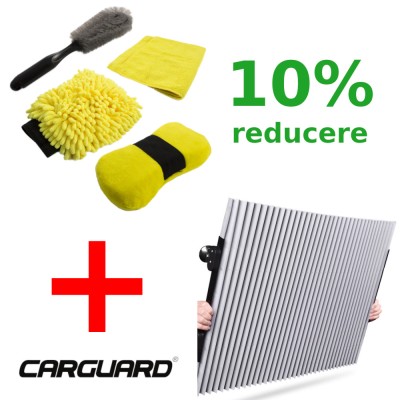 Pachet parasolar auto + burete cu microfibre și perie - CarGuard foto