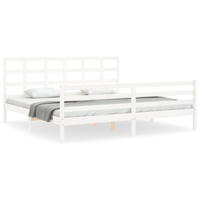 Cadru pat cu tablie 200x200 cm, alb, lemn masiv