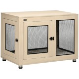 PawHut Cușcă pentru c&acirc;ini pe suport cu pernă detașabilă din oțel negru și aspect de lemn - 94 x 60 x 71,5 cm, culoare fag natural | Aosom Romania