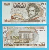 Austria 20 Schilling 1986 UNC, Seria D 736081 R, Bancnota Daffinger, Hartie, 123x62mm, P#148, Numismatica Europa