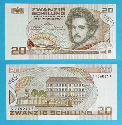 Austria 20 Schilling 1986 &amp;#039;Daffinger&amp;#039; UNC serie: D 736081 R p#148 foto