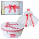 Set dantela trusou botez, cutie trusou si lumanare, Ingeras, decor Corai,