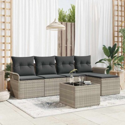 vidaXL Set de canapele pentru grădină 6 pcs Gri deschis Rattan poli 3345332 foto