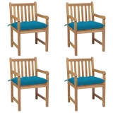 vidaXL Scaune de grădină cu perne albastru deschis, 4 buc., lemn tec 3073023