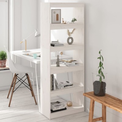vidaXL Bibliotecă/Separator cameră, alb, 60x30x167,5cm, lemn masiv pin foto