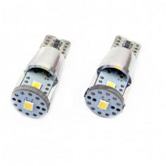 Bec de pozitie tip LED Canbus, T10 W2.1x9.5 W5W, 12V-24V, 3 SMD 2835, 2.4W, culoare alb, carcasa aluminiu, AMIO, set 2 buc AutoDrive ProParts