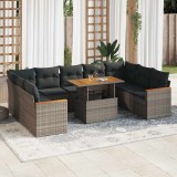 vidaXL Set mobilier de grădină cu perne, 10 piese, gri, poliratan