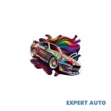 Sticker Auto Colorat Abstract, 18x13cm, kwmobile, PVC Autocolant, Alb/Negru/Gri/Rosu, Rezistent Zgarieturi, Oracal