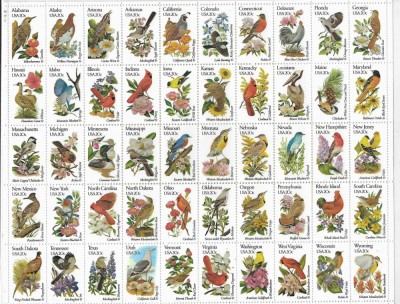 ST-43=SUA 1982 Pasari si flori-Coala de 50 timbre nestampilate MNH foto