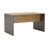 Cumpara ieftin Birou din mdf laminat maro stejar si gri Rioma 140x80x76 cm