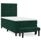 Cumpara ieftin Pat box spring cu saltea, verde inchis, 90x200 cm, catifea