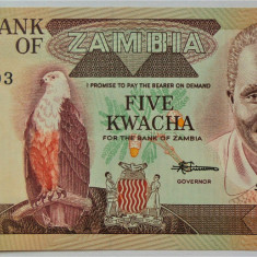 BANCNOTA EXOTICA 5 KWACHA - ZAMBIA, anul 1980 *cod 492 B = UNC