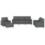 Set de canapele cu perne, 4 piese, gri inchis, material textil