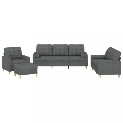 Set de canapele cu perne, 4 piese, gri inchis, material textil foto
