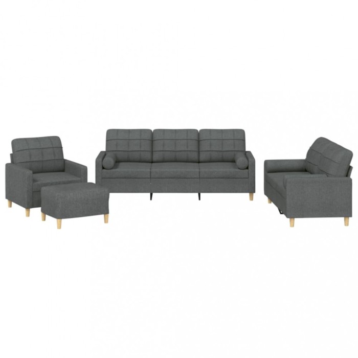 Set de canapele cu perne, 4 piese, gri inchis, material textil