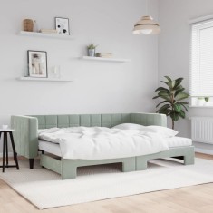 vidaXL Pat de zi cu extensie și saltele, gri deschis 80x200 cm catifea 3196708