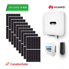 Kit sistem fotovoltaic 4 kW hibrid trifazat, invertor Huawei si 9 panouri fotovoltaice Canadian Solar 460W