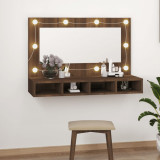 Dulap cu oglindă și LED, stejar maro, 90x31,5x62 cm, vidaXL