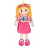 Papusa textila cu rochie fuchsia si par blond, 55 cm, CMCLASS