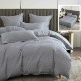 Lenjerie de pat natur uni stripe 6 piese cu cearsaf (gri)