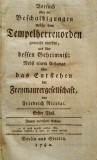 Masonerie: Nicolai Fr., ORDINUL TEMPLIERILOR, I-II, Berlin si Stettin, 1782