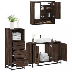 vidaXL Set mobilier de baie, 3 piese, stejar maro, lemn prelucrat 3301044