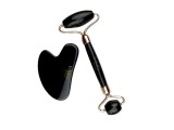 Black obsidian Roller Cu Gua Sha by Erfello pentru masaj facial și corporal, tratament facial, Erfello Black obsidian, Erfello Beauty
