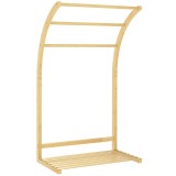 HOMCOM Suport pentru prosoape din bambus 3 bare cu raft de depozitare, pentru baie și spălare, finisaj natural | Aosom Romania