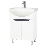 Baza si lavoar ceramic GN0501, mobilier baie stativ 60 cm, circular, front MDF, 2 usi, 2 rafturi, picioare cromate reglabile, alb antracit