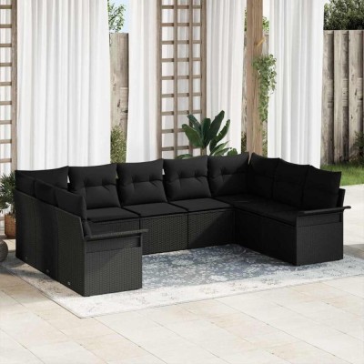 vidaXL Set de canapele pentru grădină cu pernă 9 pcs Negru Rattan poli 3354192 foto