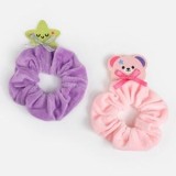 Elastice de par catifelate cu aplicatii 3D ursulet si stea, set 2 buc, roz si lila, CMCLASS