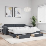 vidaXL Pat de zi cu extensie și sertare gri &icirc;nchis 100x200cm catifea
