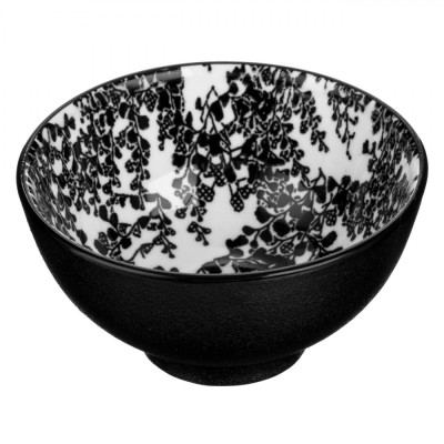 Bol Porțelan Decorativ, Model Floral, Negru, Diametru 9.5 cm, &amp;Icirc;nălțime 5 cm, Capacitate 130 ml foto