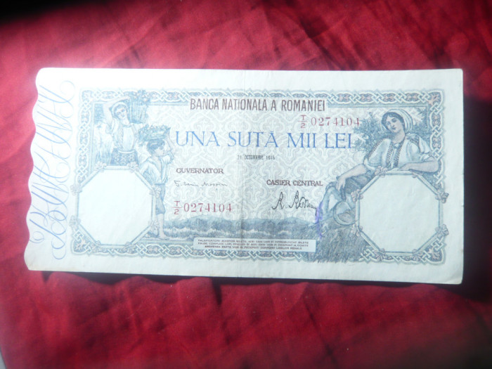 Bancnota 100 000 lei 21 oct. 1946 Mihai I , cal. Buna-F.Buna