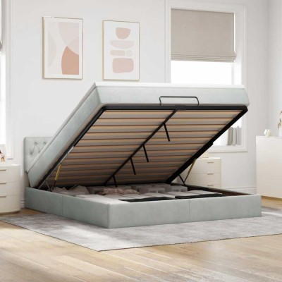 vidaXL Cadru de pat otoman cu saltea Gri deschis 160x200cm catifea 3312704 foto