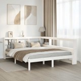 Cumpara ieftin Pat cu bibliotecă fără saltea, alb, 150x200 cm, lemn masiv pin