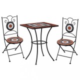 Set de bistro mozaic, 3 piese, caramiziu &amp; alb, placa ceramica GartenMobel Dekor, vidaXL