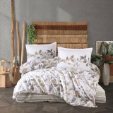 Cumpara ieftin Lenjerie pat dublu,bumbac ranforce,4 piese,alba cu frunze,Azura-A1324