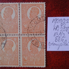 1920 Romania- Ferd. b. mare Mi258y-H.alba-bl4-stampilat