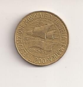 MONEDA 200 LIRE 1992-ITALIA (Philatelic Genoa &amp;#039;92) , Comemorativa foto