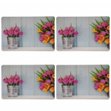 Set suport farfurie Pufo pentru servirea mesei, model Tulips, 4 bucati, 43 x 28 cm