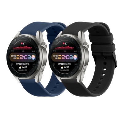 Set 2 Curele Kwmobile pentru Huawei Watch 4/Watch 4 Pro/Watch 3, Negru/Albastru inchis, Silicon, KWM000024SW001C foto