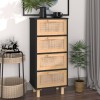 VidaXL Servantă, negru, 40x30x90 cm, lemn masiv pin și ratan natural 345643