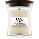 Woodwick Linen lum&acirc;nare parfumată cu fitil din lemn 85 g