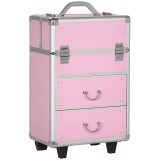 HOMCOM Husă pentru Călătorii de Machiaj, Cărucior Mare de Depozitare pentru Produse Cosmetice, 37x23x59 cm, Roz | Aosom Romania