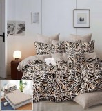 Cumpara ieftin Lenjerie Pat Bumbac 6 Piese cu Elastic Crem Imprimeu 180x200 cm