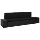 VidaXL Canapea modulară cu 3 locuri, negru, poliratan