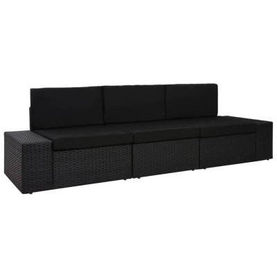 vidaXL Canapea modulară cu 3 locuri, negru, poliratan 49506 foto
